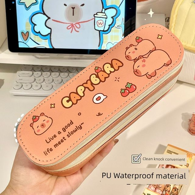 Cute double-layer pencil bag large capacity cartoon stationery storage pencil case elementary school boy and girl high-value stationery box