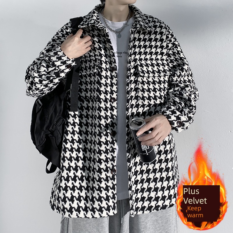 Chaopai Wool winter plover lattice loose coat Jacket