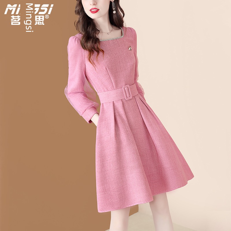 Mingsi Little fragrance Autumn and winter Tweed Show thin Dress