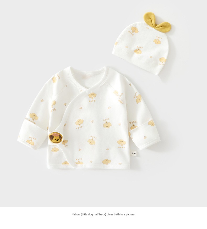 All-Cotton Baby Half-Back Shirt with Free Hat, Class a Pure Cotton, New Autumn Style for Newborns, Size 52, Monk-Style Clothing — 14