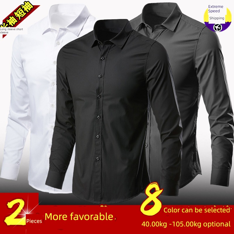 all black Self-cultivation No iron Short sleeve leisure time white shirt