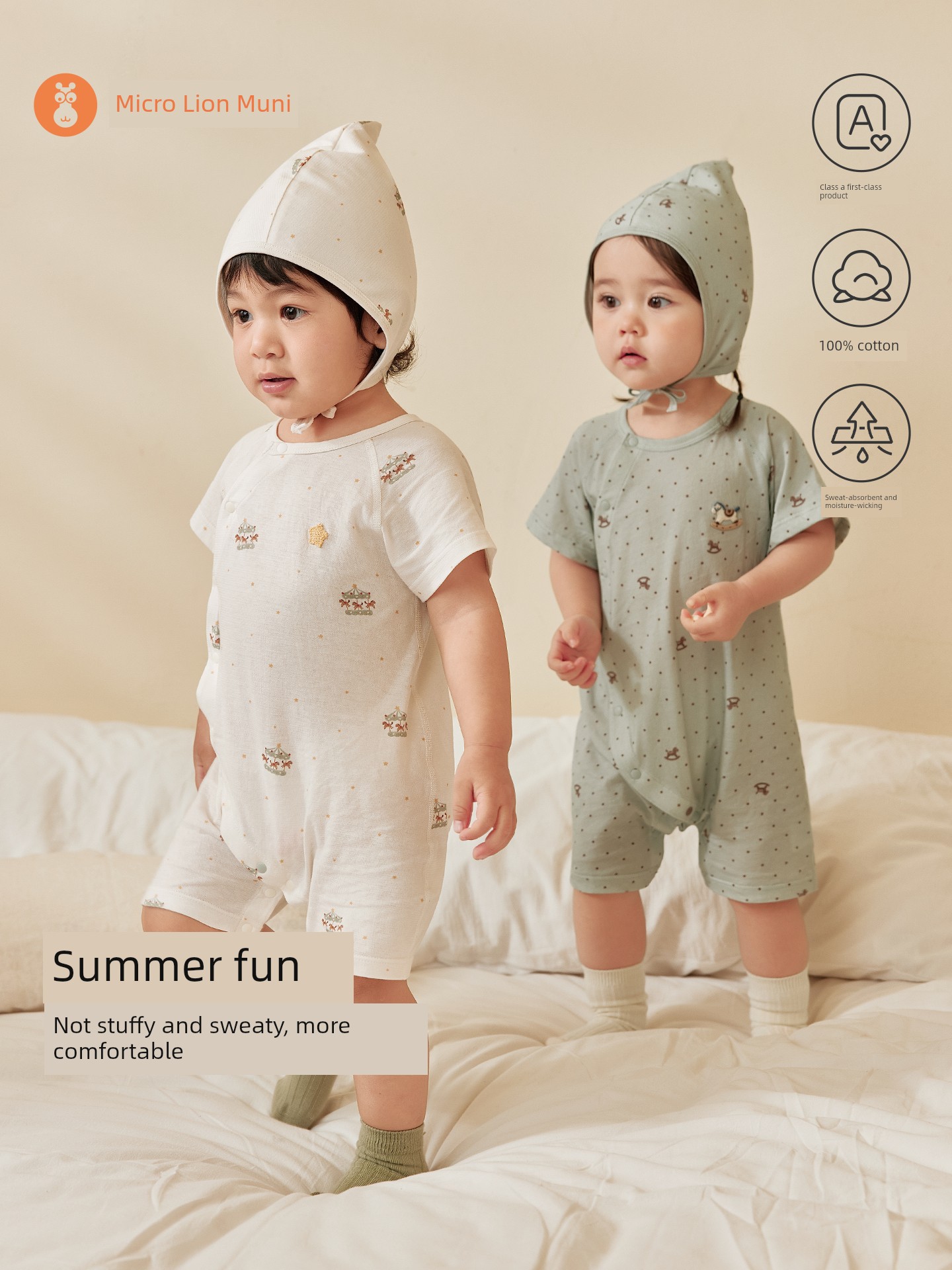 Micro Lion Muni Baby Short-Sleeve Romper Summer Thin Style Horse-Themed Baby Summer Outfit Half-Sleeve Clothing Breathable Jumpsuit Crawling Suit