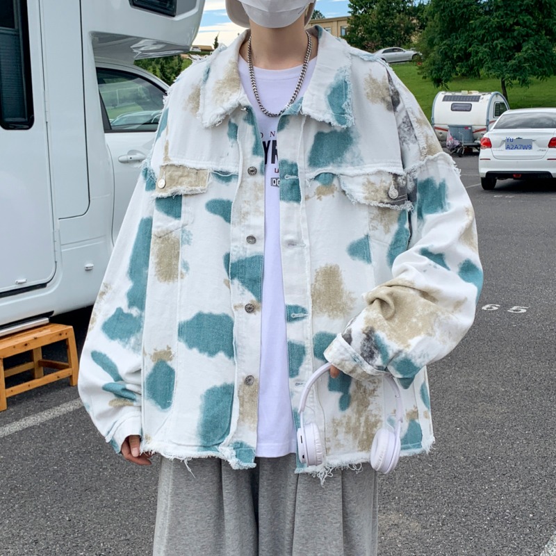 tide tie-dyed Gradients Rough edge Korean version Make old chaqueta