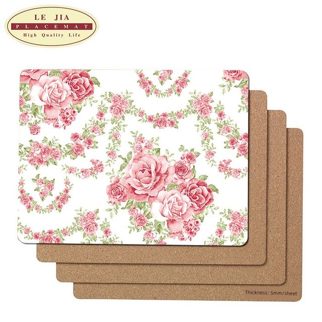 European-style floral cork wood simple placemat European-style anti-scalding heat insulation pad Anti-slip Western tableware pad