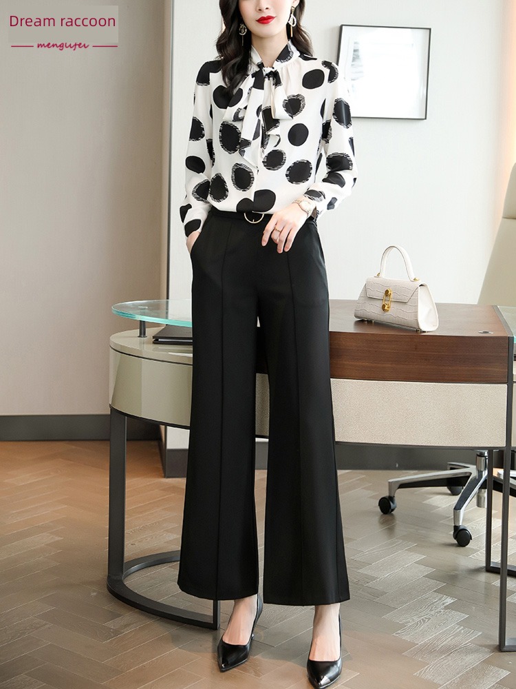 Chiffon Spring and Autumn Long sleeve temperament Dot printing shirt