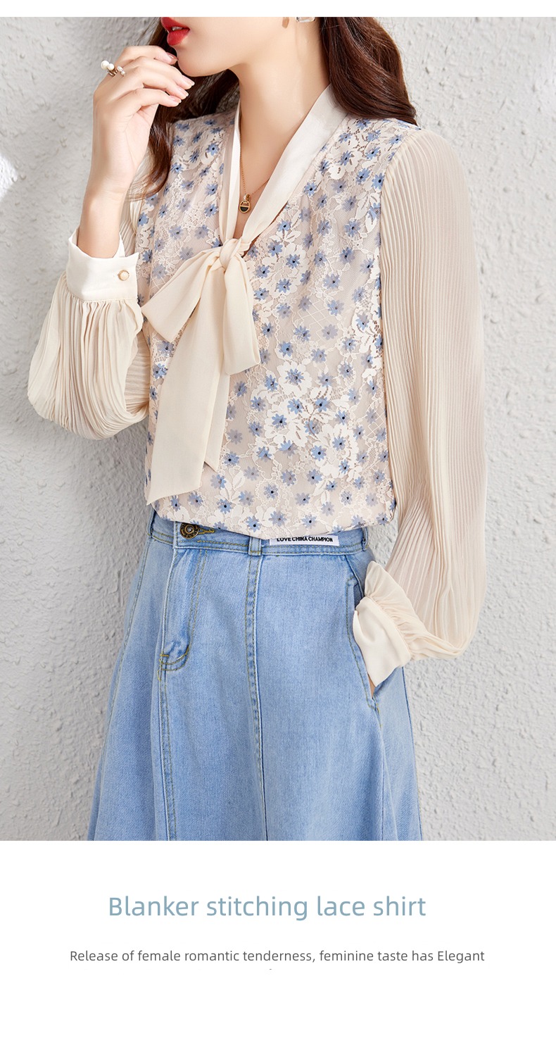 Ou Ni Xue Korean version Frenulum Long sleeve bow printing