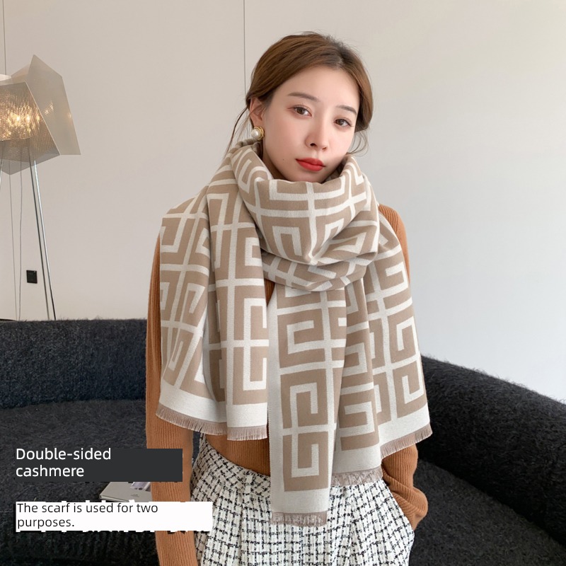 female winter ins Dual purpose thickening lattice keep out the cold scarf