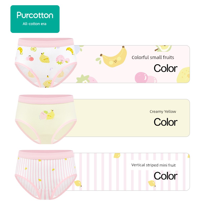 Purcotton Children's Boxer Briefs for Boys and Girls, Girls' Pure Cotton A-Class Shorts, 100% Cotton, 3-Pack — 4
