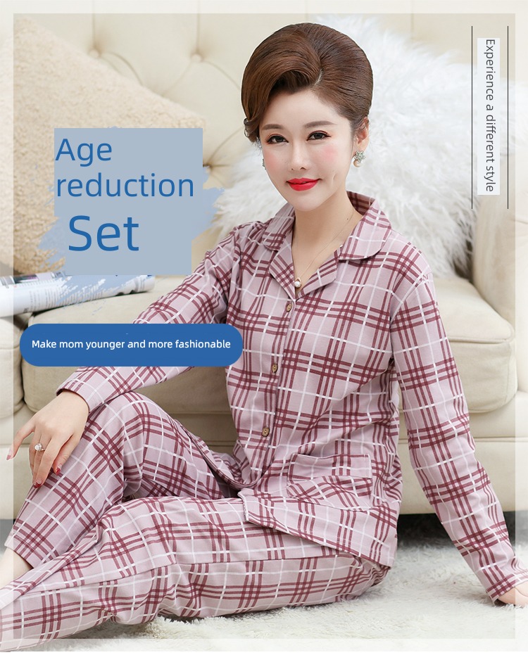 summer middle age mom Spring and Autumn Cotton mother-in-law pajamas