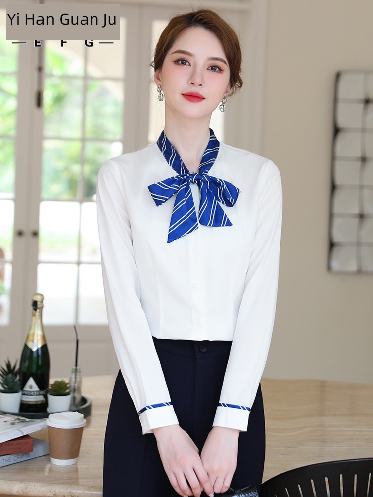 blue Autumn and winter commute formal wear temperament manager shirt