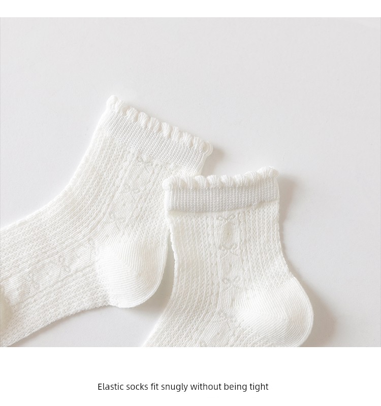 Girls' Socks Spring and Summer Thin Pure Cotton Children's Seamless Short Socks Summer Mesh Baby Girl White Lace Princess Socks — 21