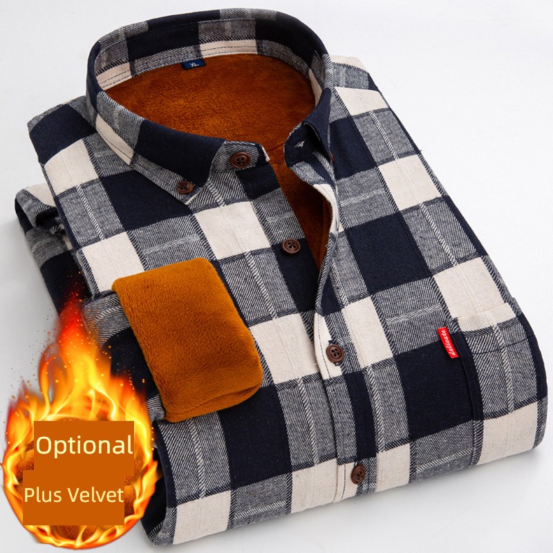 winter Plush thickening Long sleeve Dad Costume man shirt