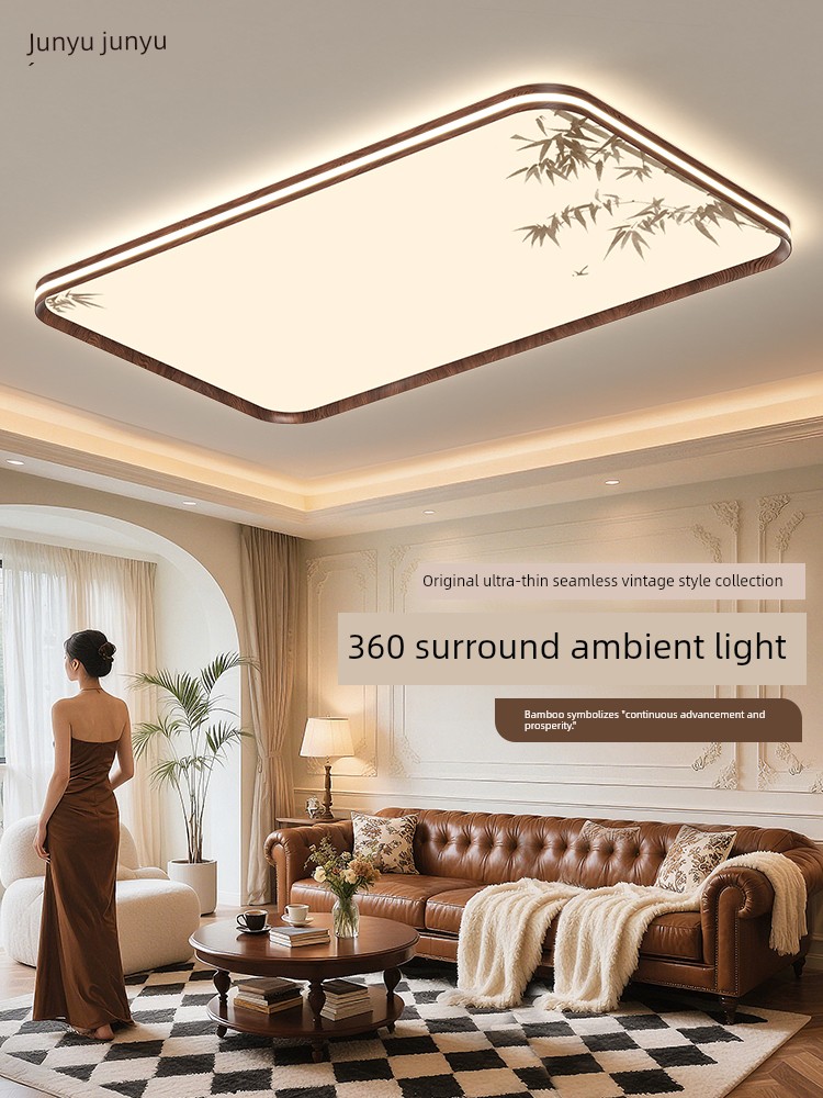 Ultra-Thin Seamless Vintage-Style Living Room Ceiling Light, New Chinese-Style Retro Main Light, Eye-Protection Lighting Fixture for the Whole House, 2026 New Model