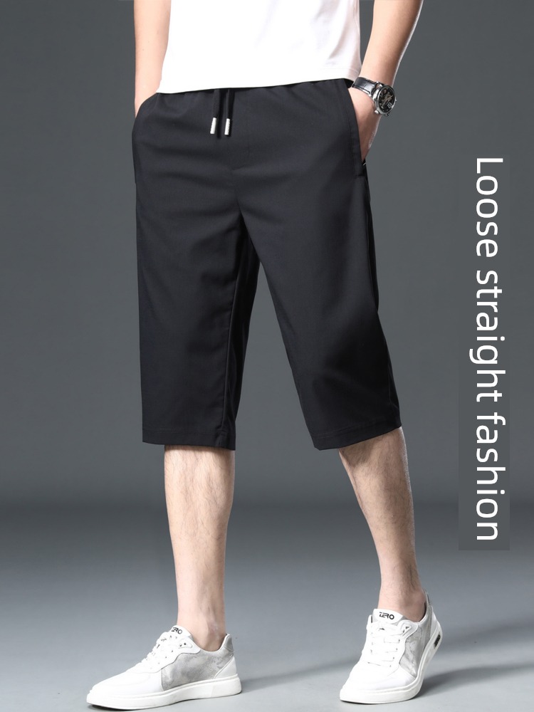 dad Cropped Trousers Straight cylinder easy High waist leisure time flax