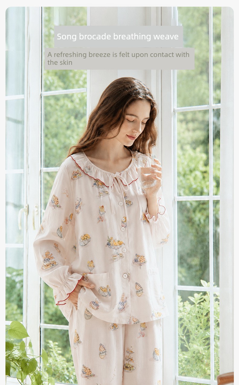 Tugtug Cotton Gauze Maternity Pajamas Autumn Thin Nursing Sleepwear Gauze Maternity Sleepwear Bamboo Cotton Sweat-Absorbent Home Wear Set — 2