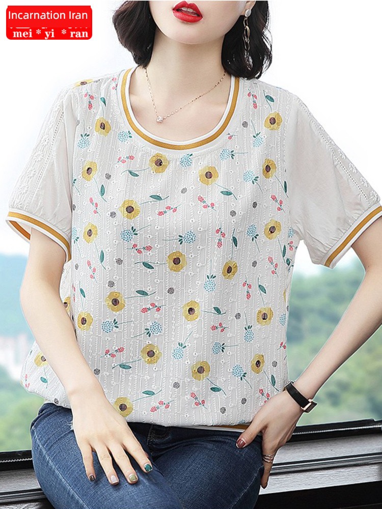middle age T-shirt Women Short sleeve easy Chiffon shirt summer wear