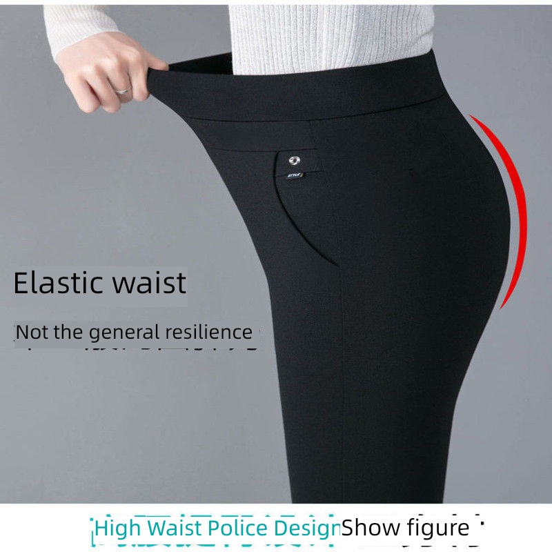 2022 The new spring and autumn High waist black elastic force leisure time Big size Women's trousers Leggings Wear out Thin money Middle aged and elderly Women's trousers