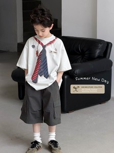 Children's Summer Clothing Boys' Short-Sleeved T-Shirt 2026 Summer New Style Boys' Medium-Sleeved Loose Casual Tops Tren