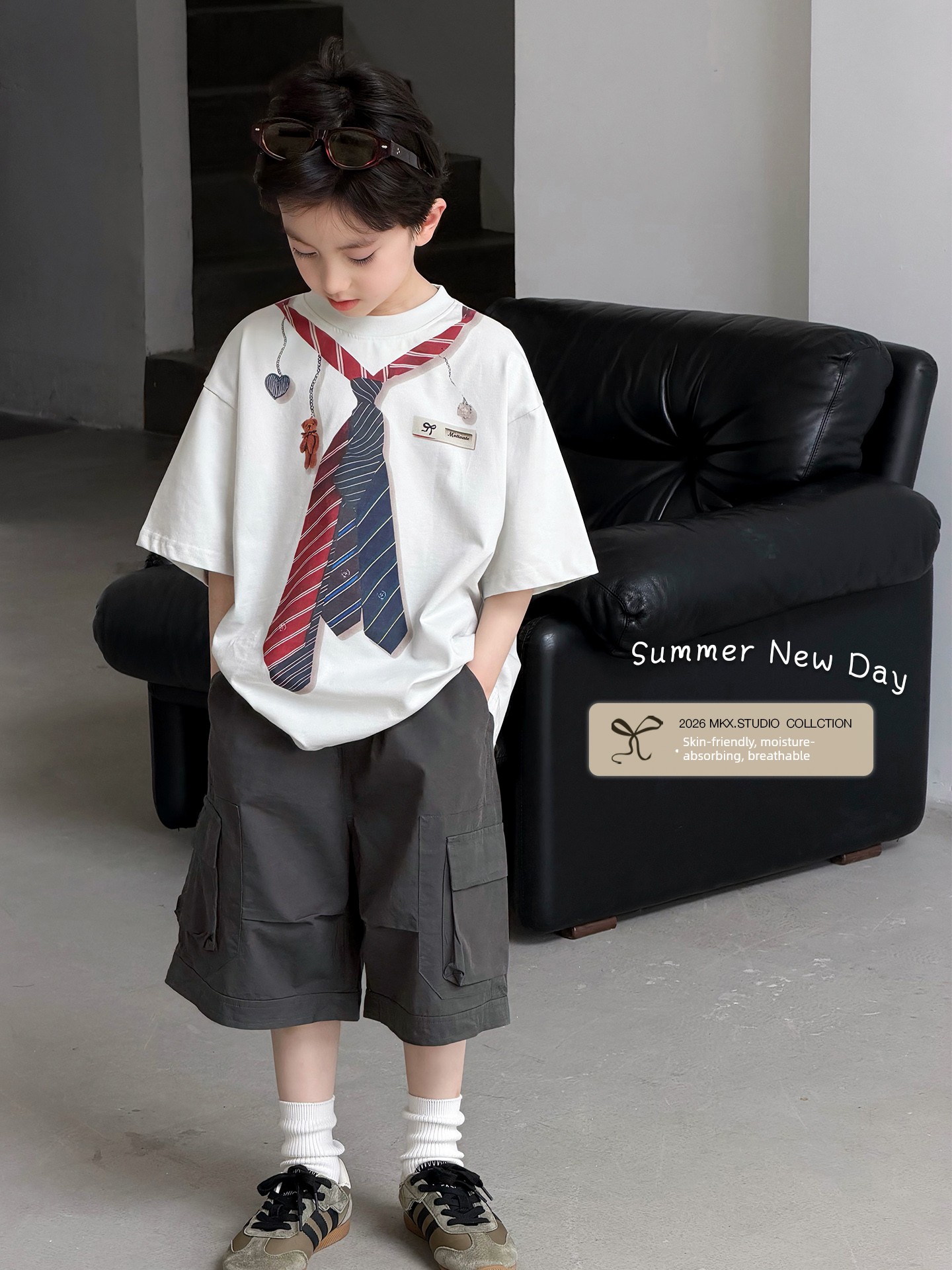 Children's Summer Clothing Boys' Short-Sleeved T-Shirt 2026 Summer New Style Boys' Medium-Sleeved Loose Casual Tops Trendy T-Shirt