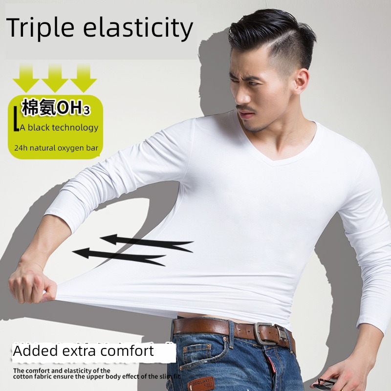 2 piece man V-collar Tight fitting Autumn and winter Long sleeve T-shirt