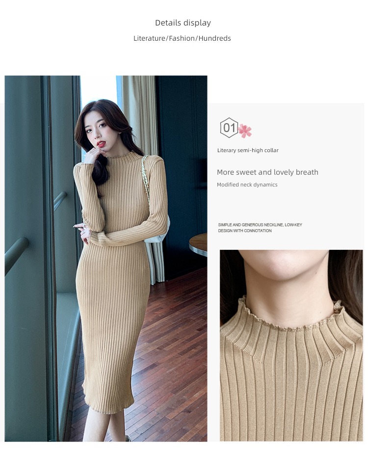 Half high collar Long sleeve Self-cultivation Autumn and winter a step Wool skirt