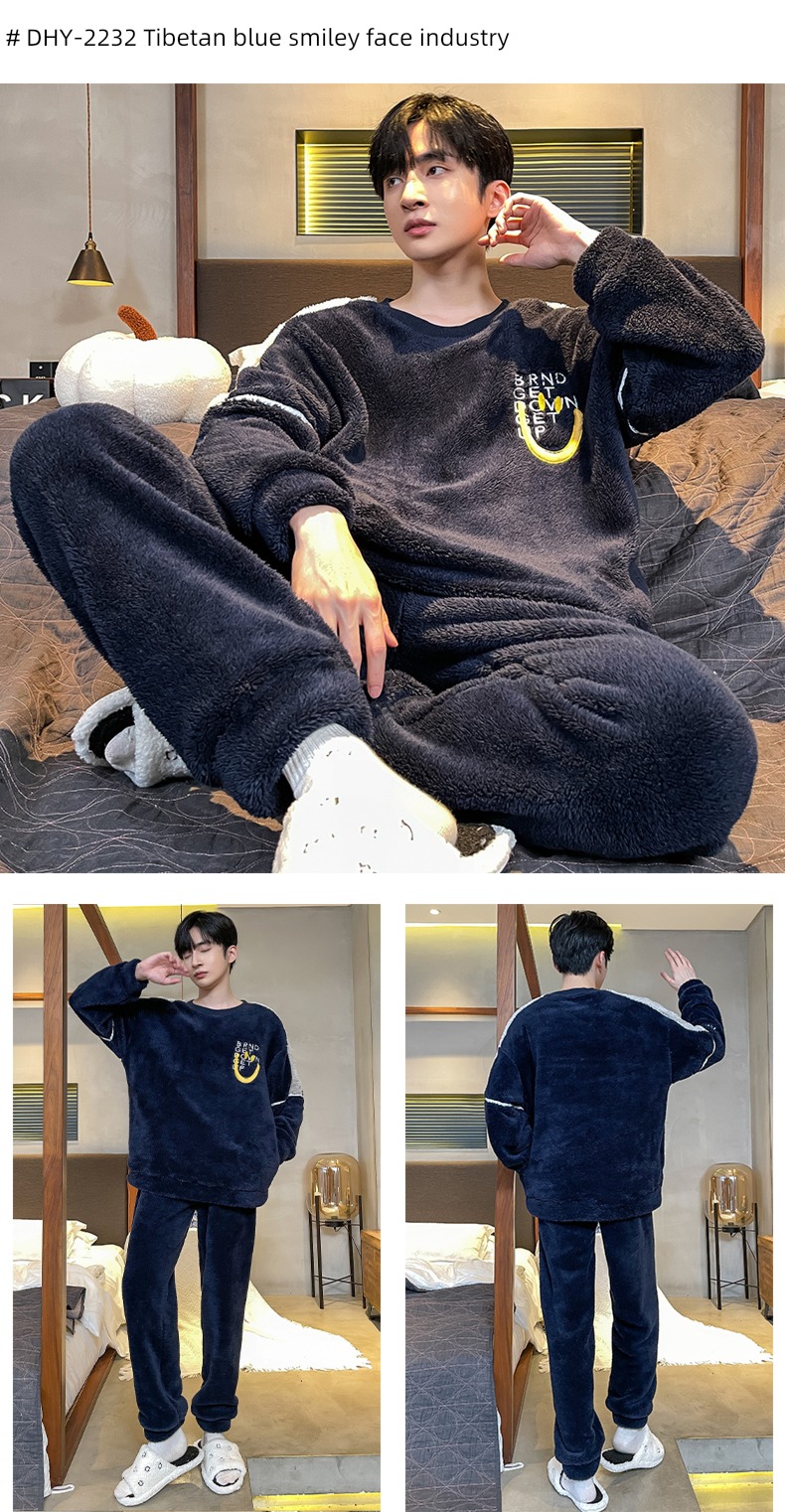 male thickening keep warm Flannel Condom Autumn and winter pajamas