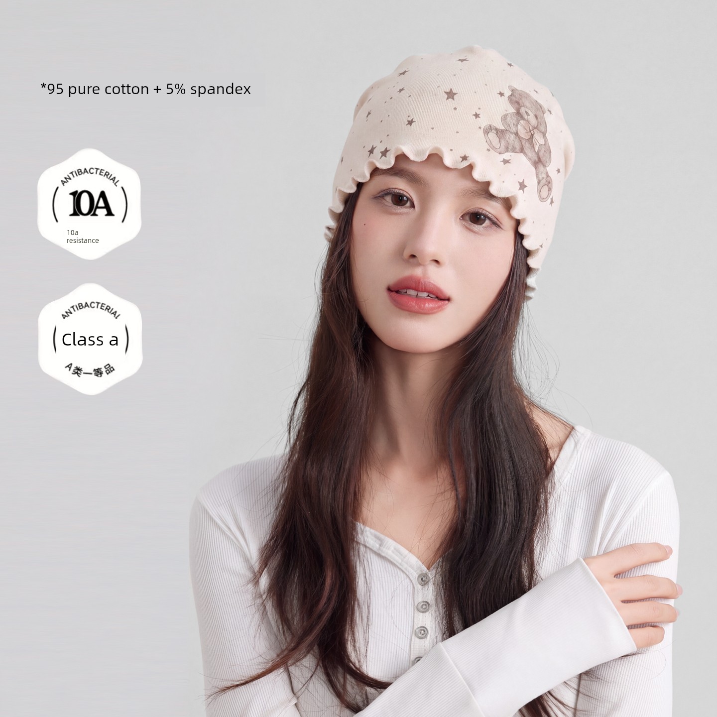 Postpartum Cotton Hat for Autumn and Winter with Cartoon Ruffle Edges, Moisture-Wicking, Breathable, Head-Protecting Sleep Cap for Large Head Circumference — 3