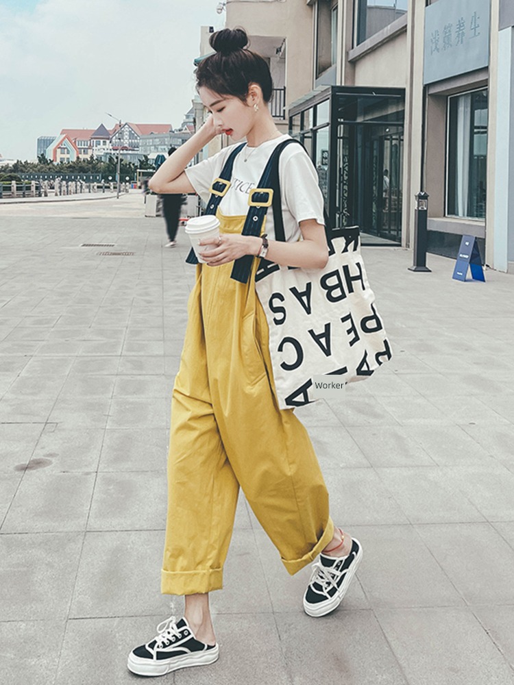 Internet celebrity yellow leisure time female summer Close your waist rompers