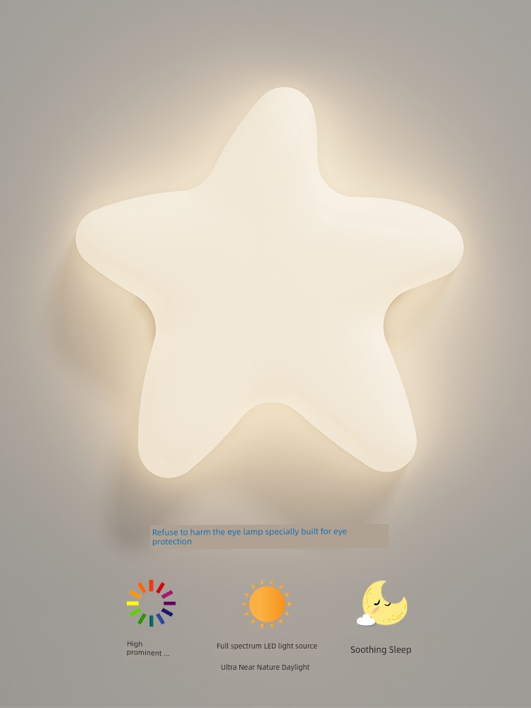 簡約創意壁燈雲朵星星燈溫馨兒童房三色變光全光譜奶油風 (7.5折)