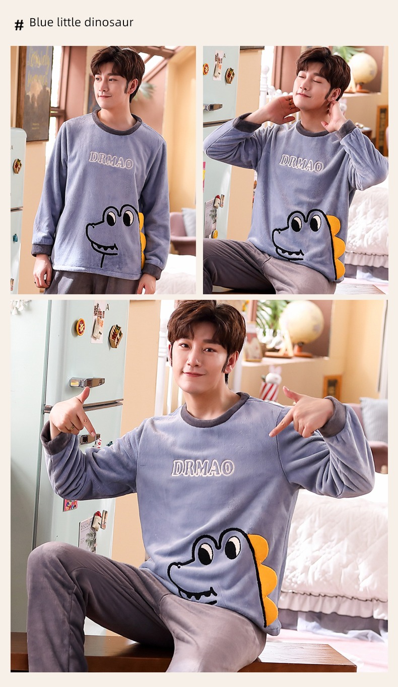 male thickening keep warm Flannel Condom Autumn and winter pajamas