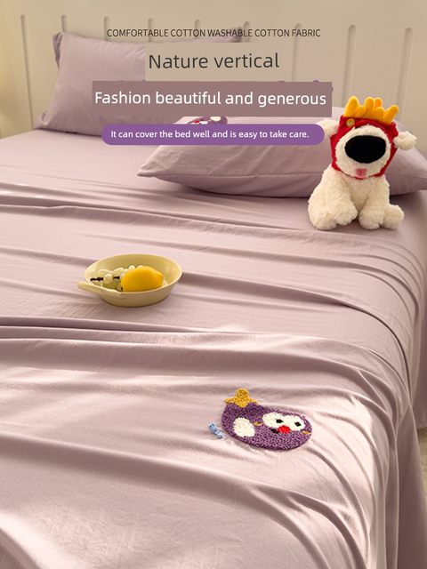 Towel embroidered bed sheet single piece non-pure cotton 100 full cotton quilt single pillow case three piece set dormitory single wash cotton kang single