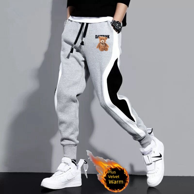 Bundle leg Chaopai leisure time Autumn and winter Plush thickening sweatpants