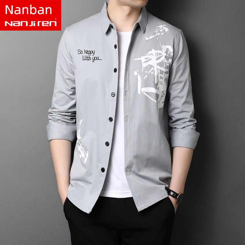 NGGGN 100% pure cotton Long sleeve Wear out leisure time shirt