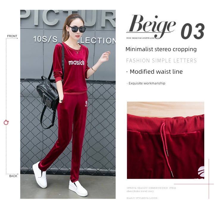 spring Embroidery velvet run leisure time Sports suit