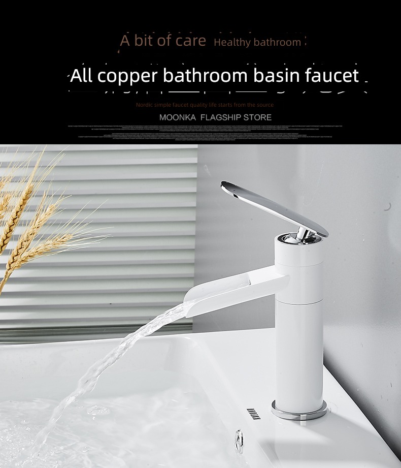 Simplicity black and white golden Cold and hot All copper waterfall water tap