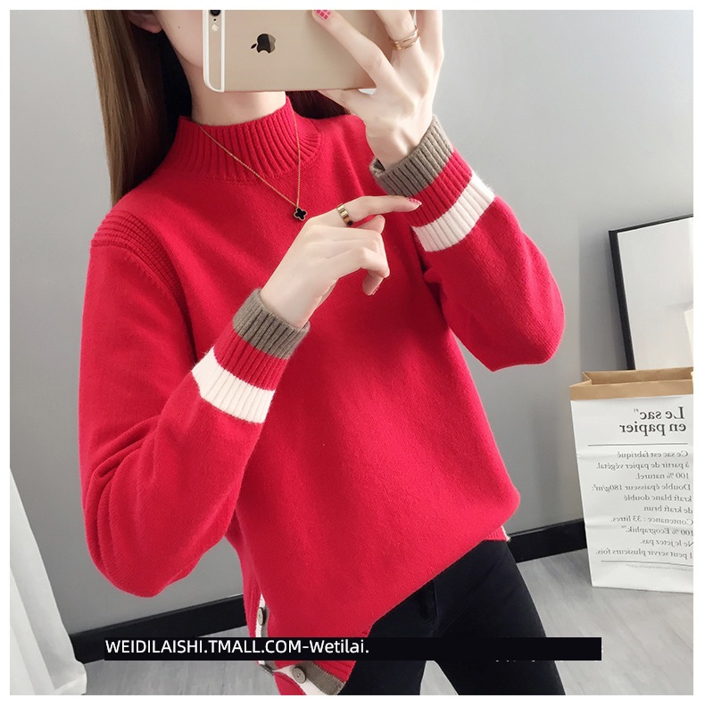 Half high collar easy Plush thickening knitting ma'am sweater