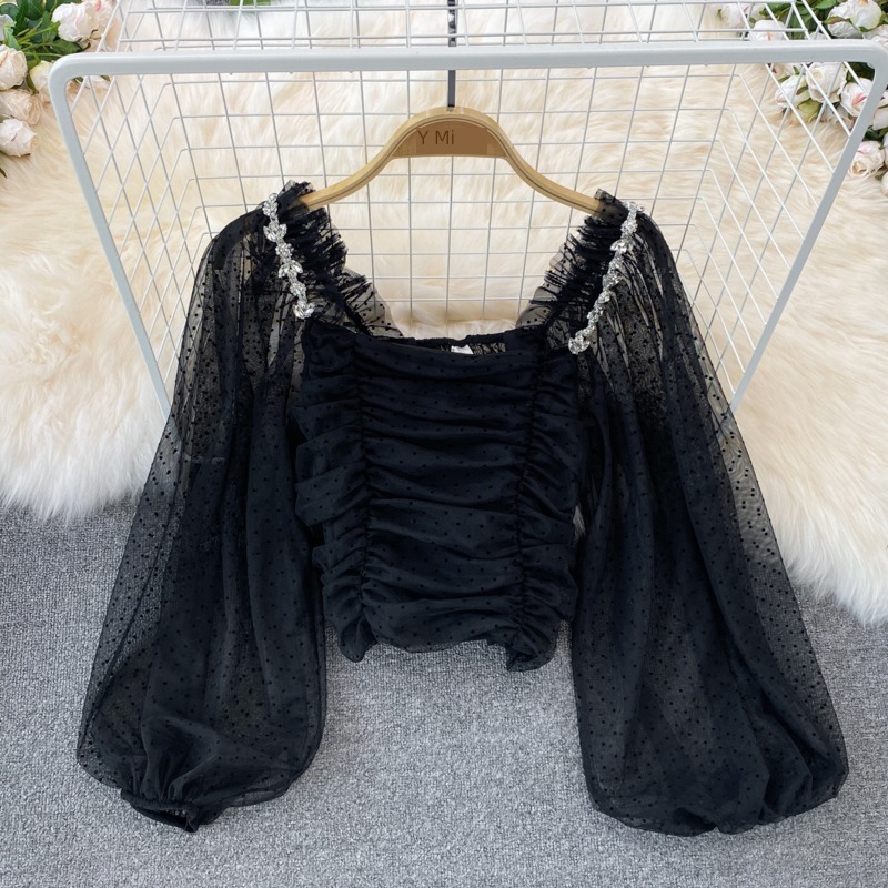 Dongdaemun fold Wave point Long sleeve jacket Chiffon shirt