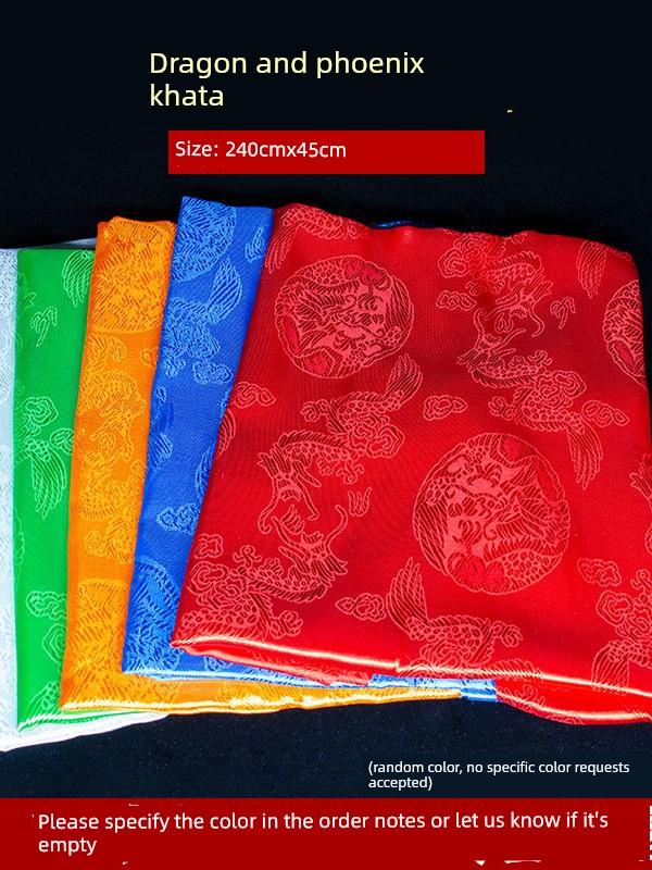 Hada Tibetan Ornaments, Mongolian Ceremonial Items, Eight Auspicious Symbols, Five-Color Decorations, Bulk Dragon and Phoenix Jacquard Scarves 2.4m