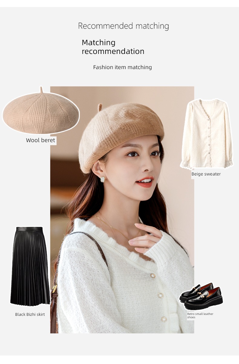 Wool knitting Autumn and winter female solar system customized beret