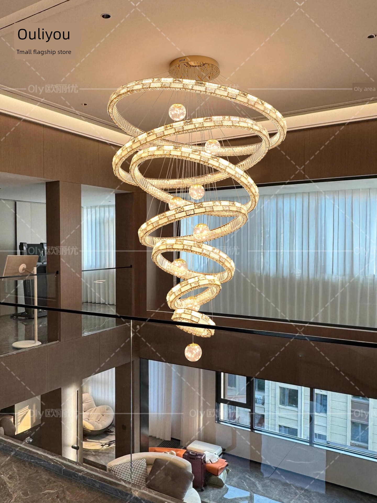Light Luxury Duplex Large Chandelier, Duplex Villa Suspended Living Room Chandelier, 2025 New Model Loft Apartment Crystal Chandelier