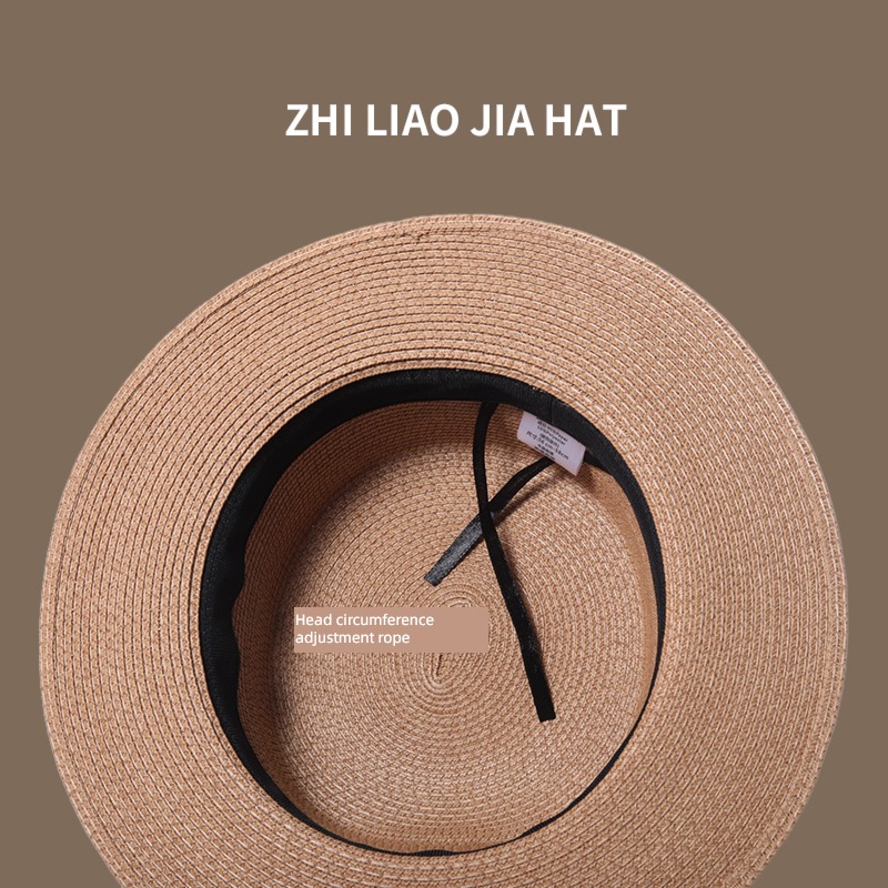 Straw hat solar system fold female summer Travel flat roof silk ribbon