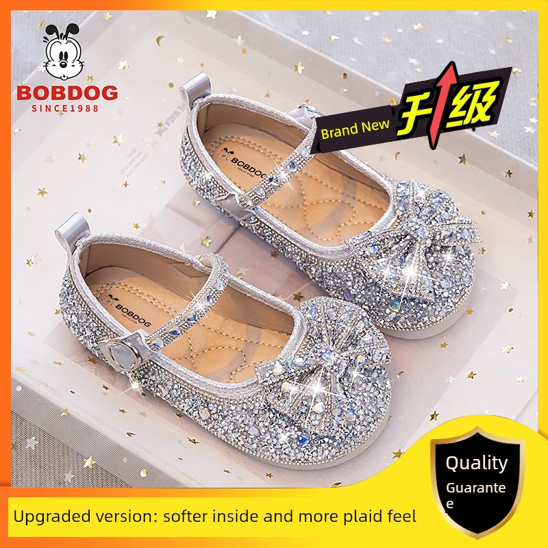 Babudou Genuine Leather Girls' Shoes Princess Crystal Shoes 2026 New Spring and Autumn Children's Soft-Soled Girls' Leather Shoes — 7