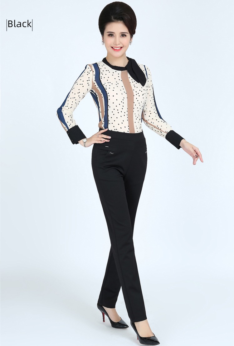 High waist elastic force spring and autumn new pattern leisure time middle age Mother dress
