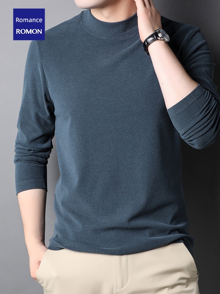 Romon man Thick style keep warm Medium high collar Long sleeve T-shirt