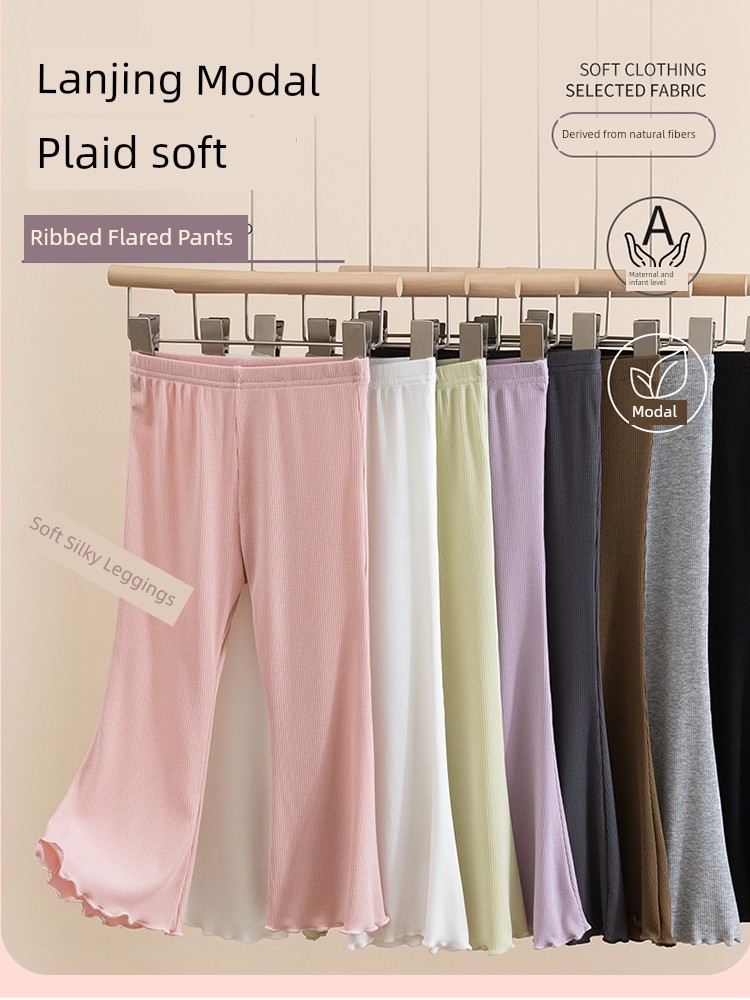 Category a Girls' Flared Pants, Summer Thin Leggings, Black Children's Cropped Pants, Modal Baby Flared Pants, White — 2