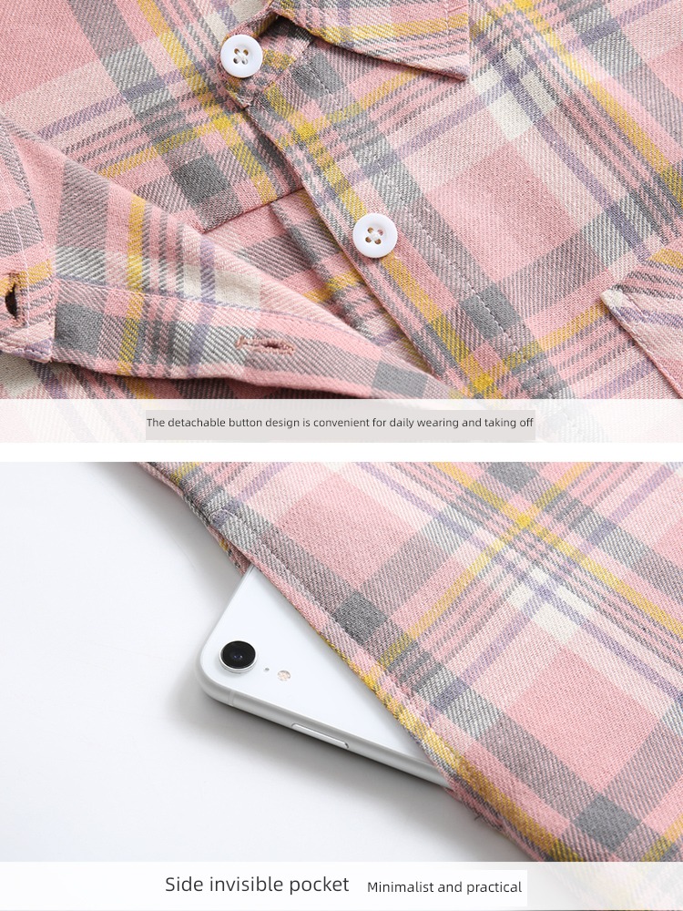 Long sleeve spring and autumn Thin money loose coat Cotton plaid shirt