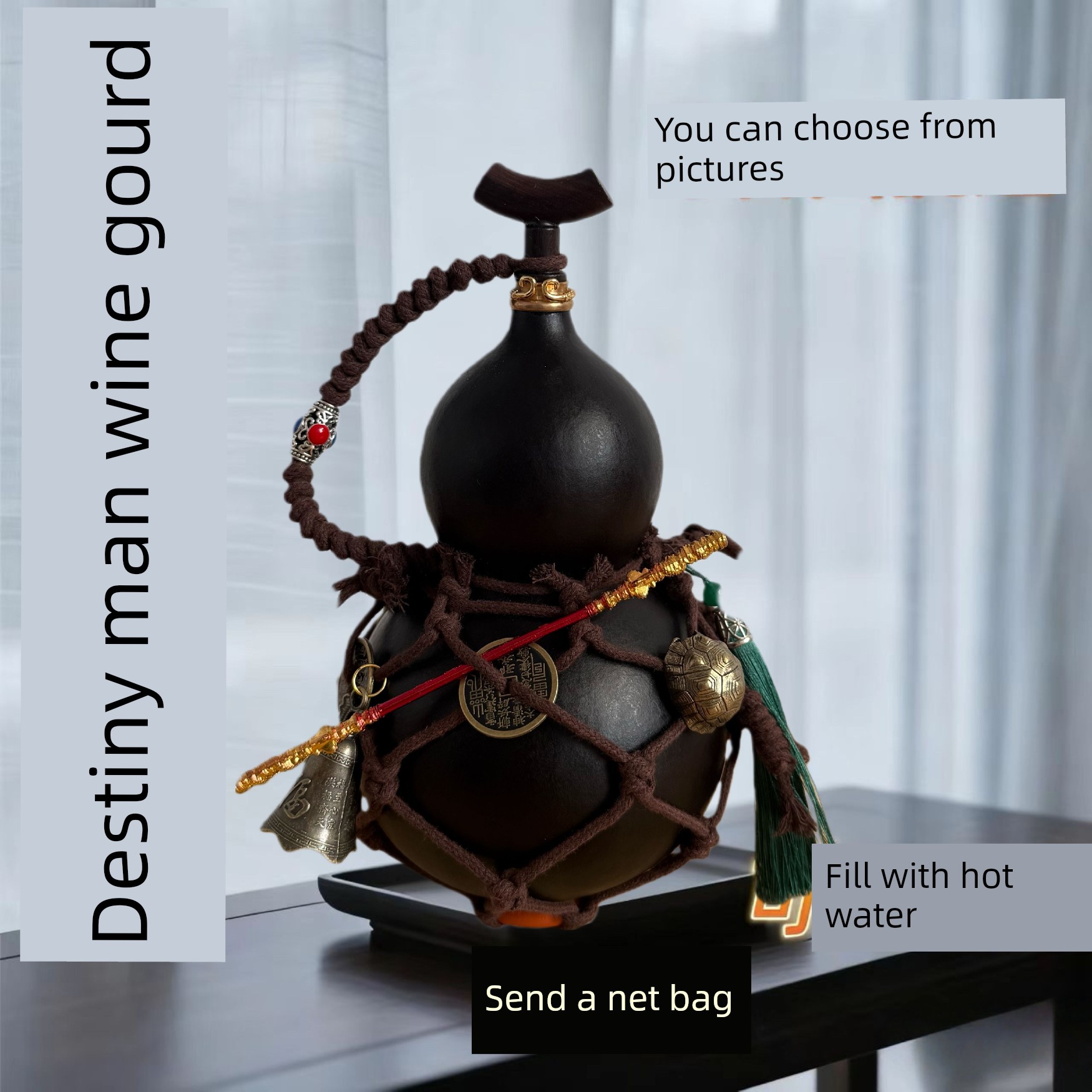 Tianmingren Black Wukong Wine Gourd Lacquerware Wine Pot Water Bottle Antique Style Decoration for Holding Wine and Hot Water, Intangible Cultural Heritage, Internet Celebrity, Old-Fashioned