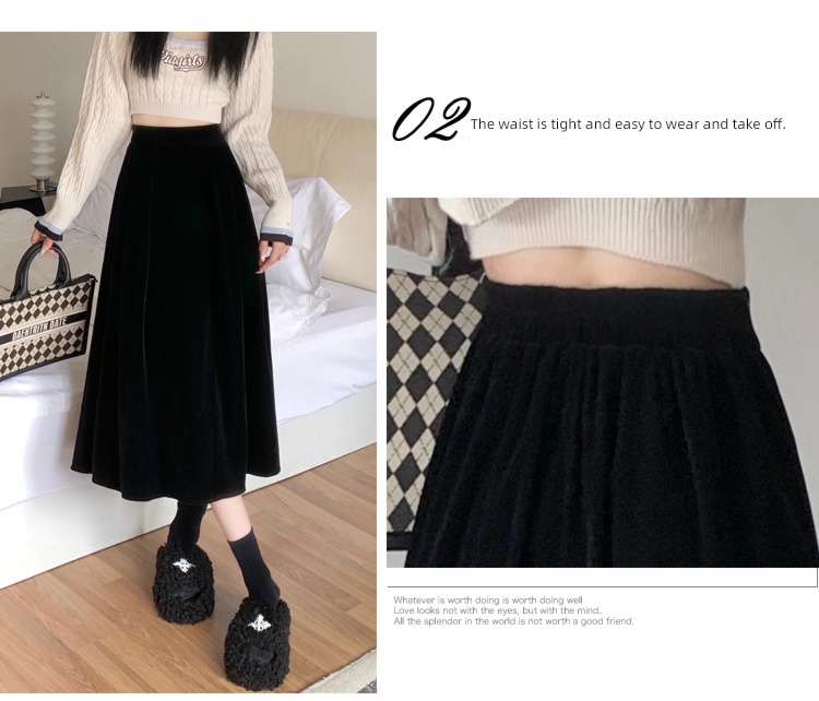 Autumn and winter High waist Sagging sensation Big swing Velvet skirt