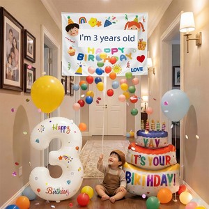 Birthday Scene Decoration Children's Birthday Balloon Rain 3-Year-Old 2-Year-Old Boy Ceremony Atmosphere Hanging Cloth f