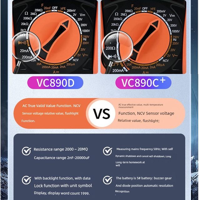 胜利VC890D数字万用表VC890C+智能表VC830L多用表VC17/VC18B/VC97